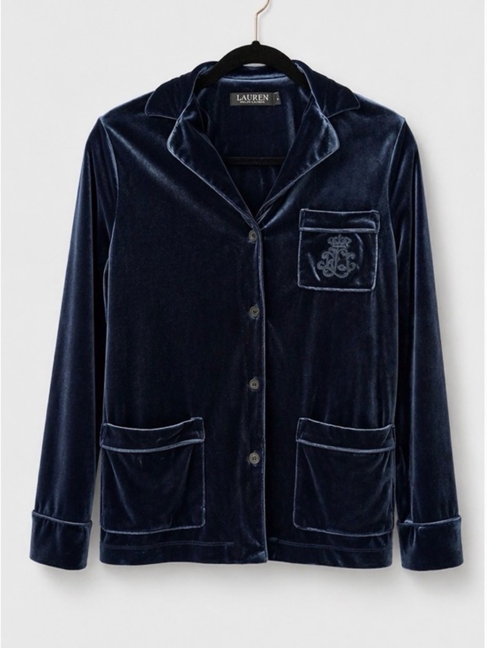 Ralph Lauren Navy Velvet Pajama Set | Luxury Button Down Sleep & Lounge Set